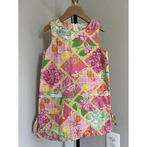 Vintage 90s/Y2K Lilly Pulitzer Floral Patchwork Pink Shift Dress, Ric Rac Trim